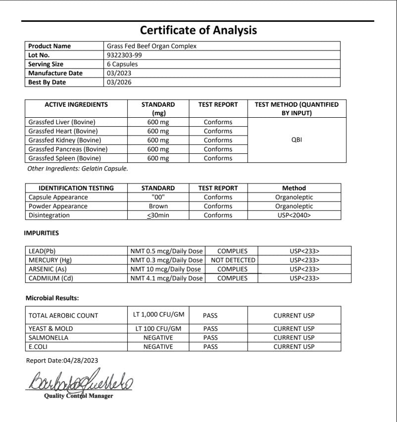 Grass Fed Beef Organ Complex – Ancestral Superfood – Desiccated Liver, Heart, Kidney, Pancreas, Spleen