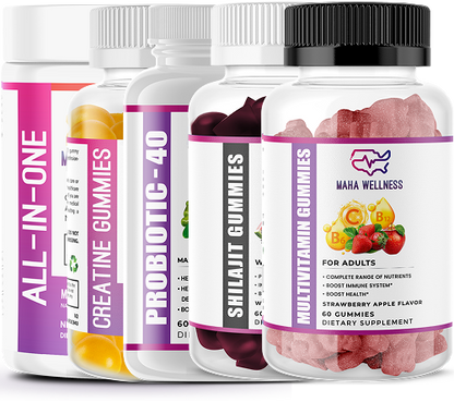 Essential Daily Boost Bundle: Superfoods, Multivitamin Gummies, Probiotics, Shilajit Ashwagandha & Creatine Gummies for Holistic Wellness