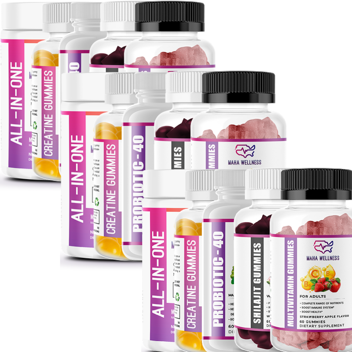 Essential Daily Boost Bundle: Superfoods, Multivitamin Gummies, Probiotics, Shilajit Ashwagandha & Creatine Gummies for Holistic Wellness 90 Day Supply