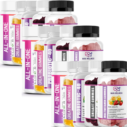 Essential Daily Boost Bundle: Superfoods, Multivitamin Gummies, Probiotics, Shilajit Ashwagandha & Creatine Gummies for Holistic Wellness 90 Day Supply