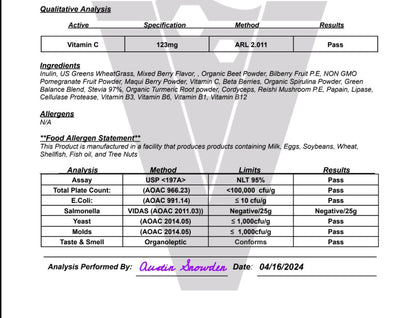 All - In/One Greens & Red SuperFood + Immune 270g Mixed Berry w/Natural Flavo