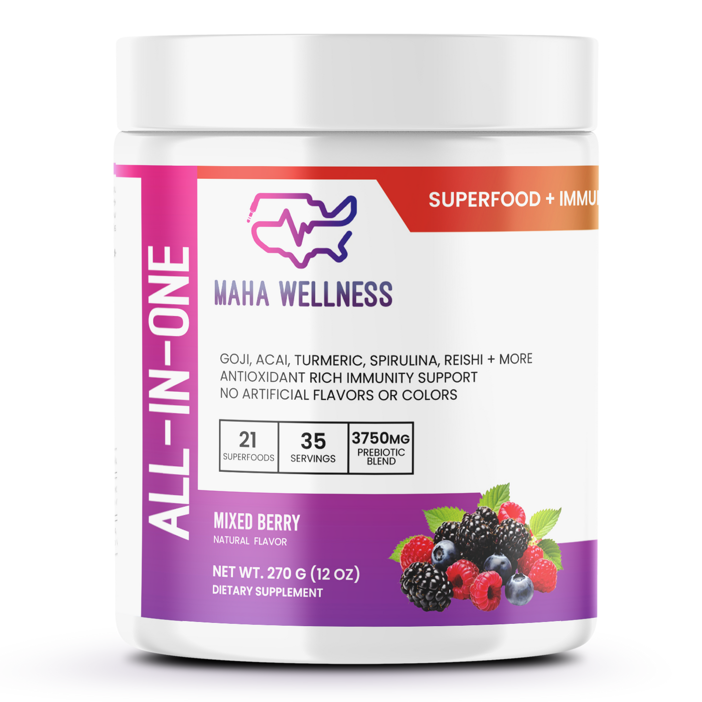 All - In/One Greens & Red SuperFood + Immune 270g Mixed Berry w/Natural Flavo