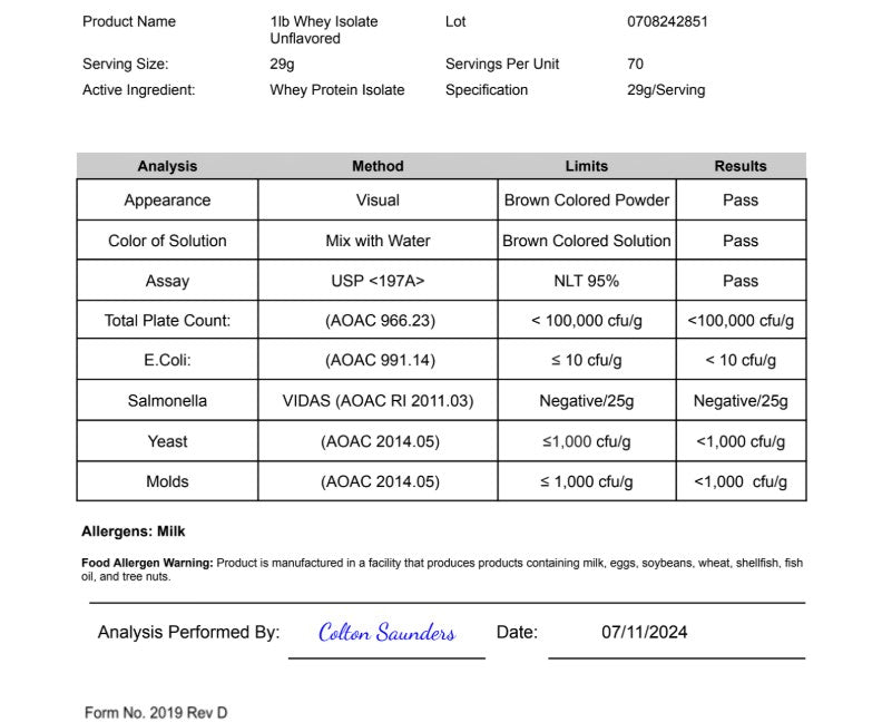 1lb Whey Armor Isolate Protein Unflavored